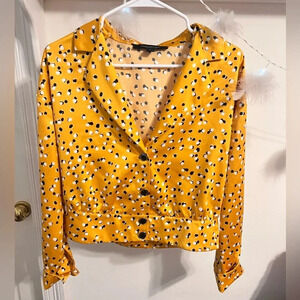 FINAL PRICE Andrew Marc Satin Blazer Top Golden Polka Dot